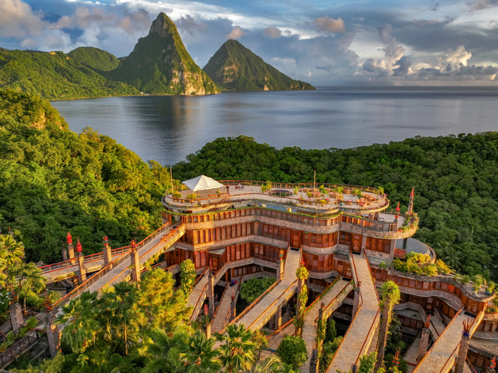 Jade Mountain Resort St. Lucia luxury boutique hotel with iconic open-air sanctuaries, private infinity pools, and dramatic Piton mountain views.